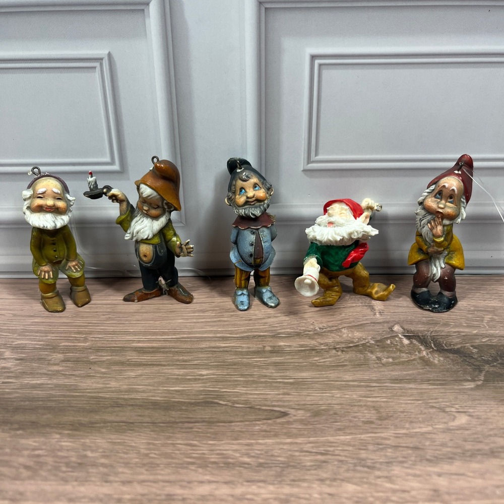 Vintage Gnome Elf Figurine Ornaments Set 5 Multicolor Whimsical Christmas Santa
